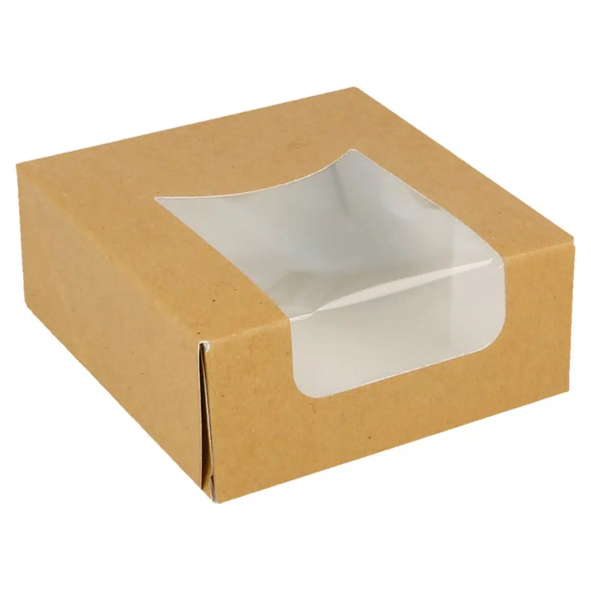 caixa-kraft-janela-10_2_embalsantos.webp Caixa Kraft c/Janela 10x10x4cm Pack 50 - Take Away/Pastelaria/Bolos/Sushi – Norpack - Image 1