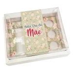 Caixa Cartolina 20x16x9,5cm Dia da Mãe - Mini Bolo / Bentô Cake + 3 Brigadeiros Padrão Verde – Norpack