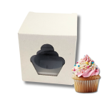 Caixa Cartão Micro Branco p/ 1 Cupcake 8,5x8,5x8,5cm c/ janela formato cupcake – Norpack
