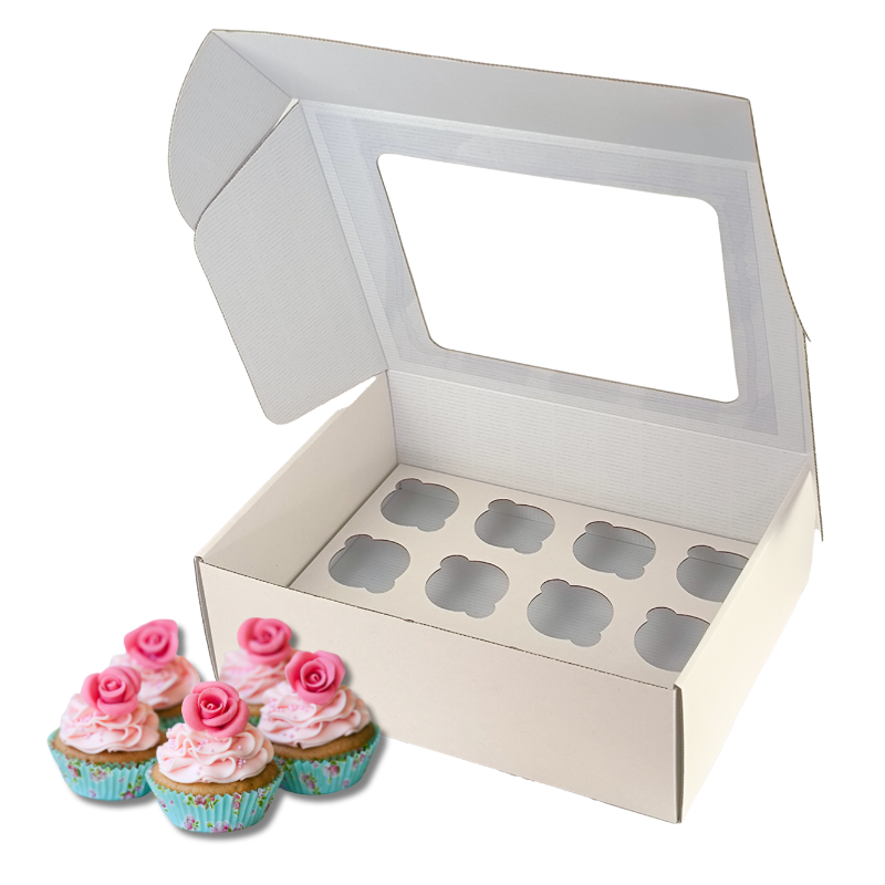 ccupcake-4.png Caixa Cartão Micro Branca p/ 12 Cupcakes 33,5x26x11cm c/ janela – Norpack - Image 1