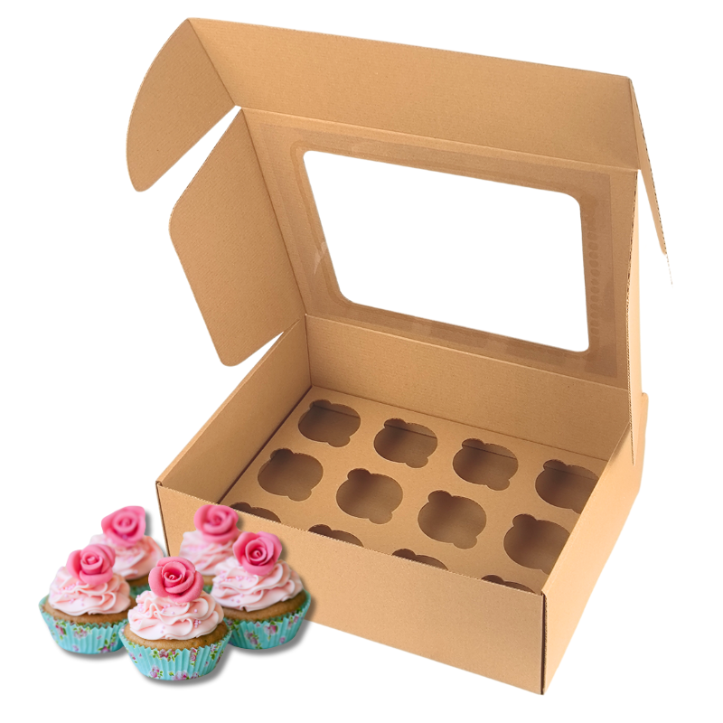 ccupcake-6.png Caixa Cartão Micro Kraft p/ 12 Cupcakes 33,5x26x11cm c/ janela – Norpack - Image 1