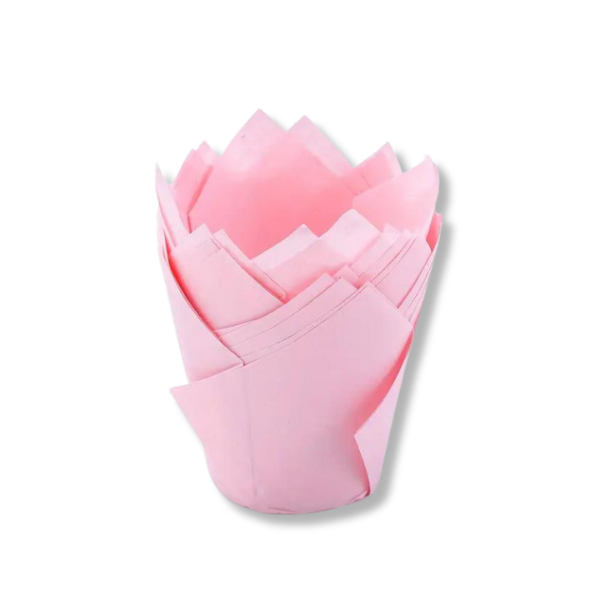 cupcake-rosa-tulipa.png Copo Papel Queques Tulipa Rosa 5cmx4/7cm Pack 20 unidades – Norpack - Image 1