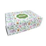 Caixa Cartão Postal Branca 370mmx270mmx120mm Padrão Elefantes, Flamingos e Macacos + Logo – Norpack