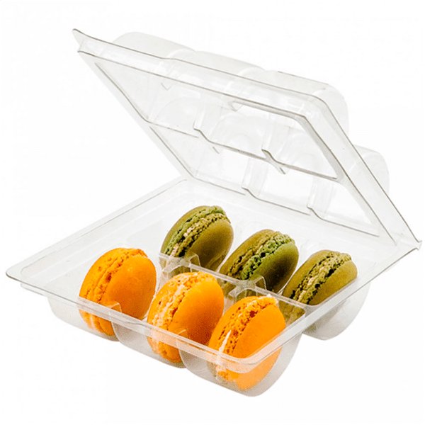 embalsantos-caixa-6-macarons-1.png Caixa Plástica Transparente p/ 6 Macarons 13.5x12.7x5cm Pack 25 unidades – Norpack - Image 1
