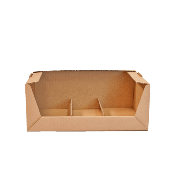 embalsantos-caixa-empilhavel-1.png Caixa Cartão / Expositor Empilhável p/Frutas e Legumes/Pastelaria/Take Away 40x26x16cm c/divisórias – Norpack - Image 1