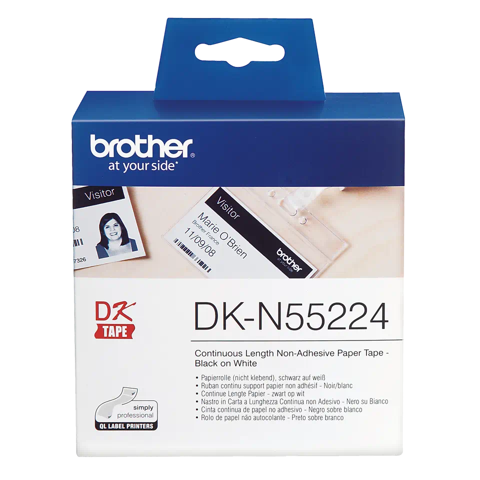 embalsantos_DKN55224_02-2.webp Rolo Papel Contínuo Não Autocolante Branco p/ fazer cartões ou marcadores - 54 MM x 30,48MTS 135Grs. para impressoras QL BROTHER – Norpack - Image 1