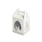 Caixa Cartão Branca Ovo c/ janela 8,5x8,5x14cm 100Grs. Páscoa Coelho c/ Laço – Norpack