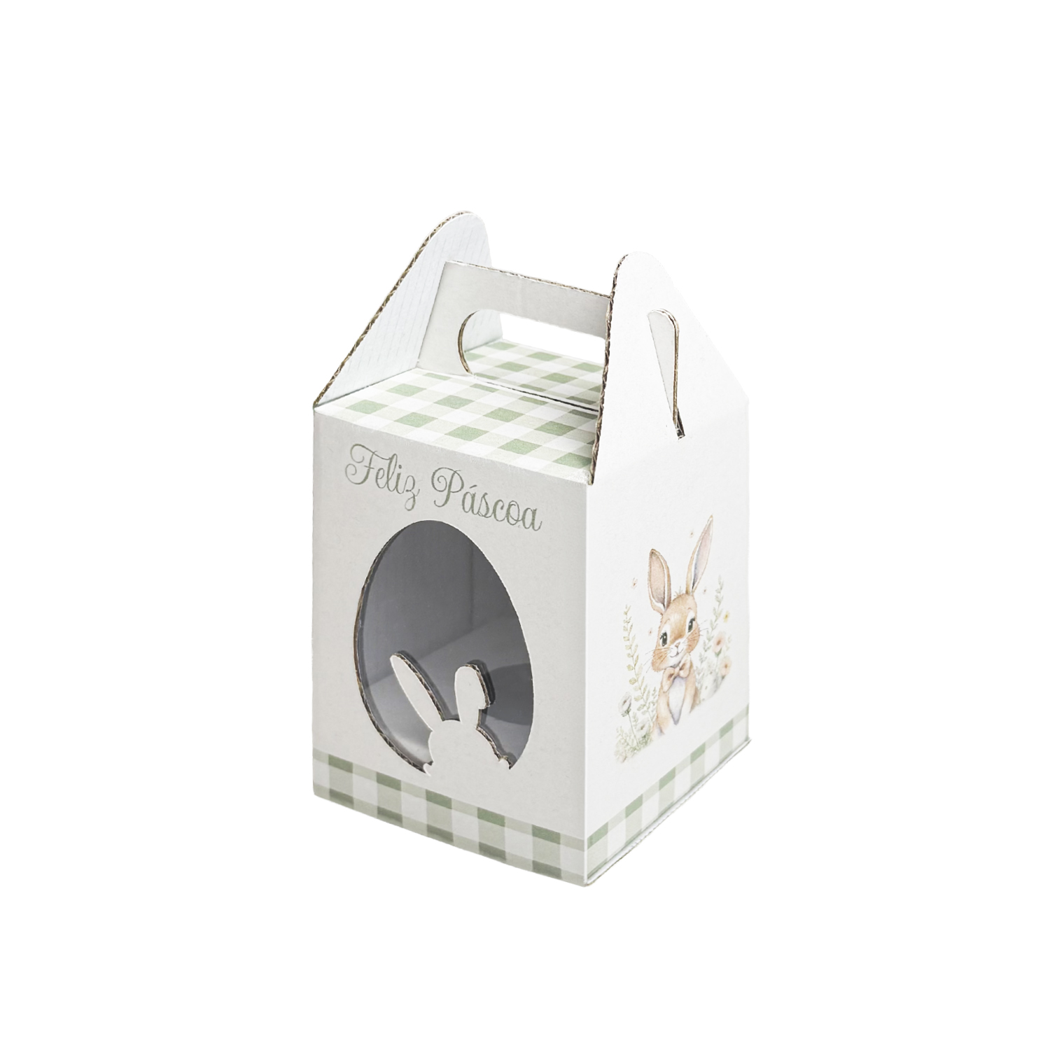prodsxsiqwoduto-1.jpg Caixa Cartão Branca Ovo c/ janela 7,5x7,5x10cm 50Grs. Páscoa Coelho c/ Laço – Norpack - Image 1