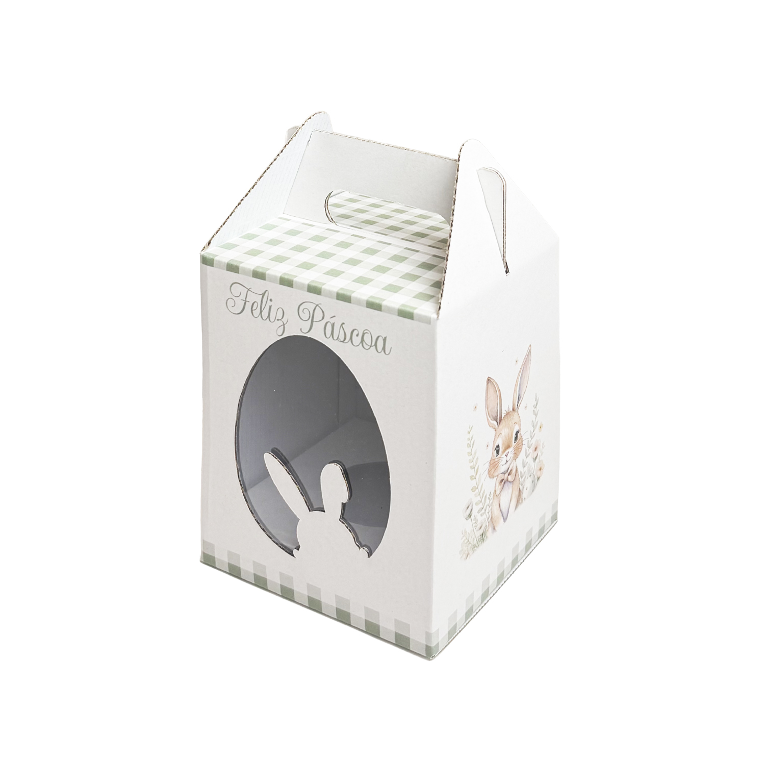 produudussto_1.jpg Caixa Cartão Branca Ovo c/ janela 12x12x15,5cm 250grs. Páscoa Coelho c/ Laço – Norpack - Image 1