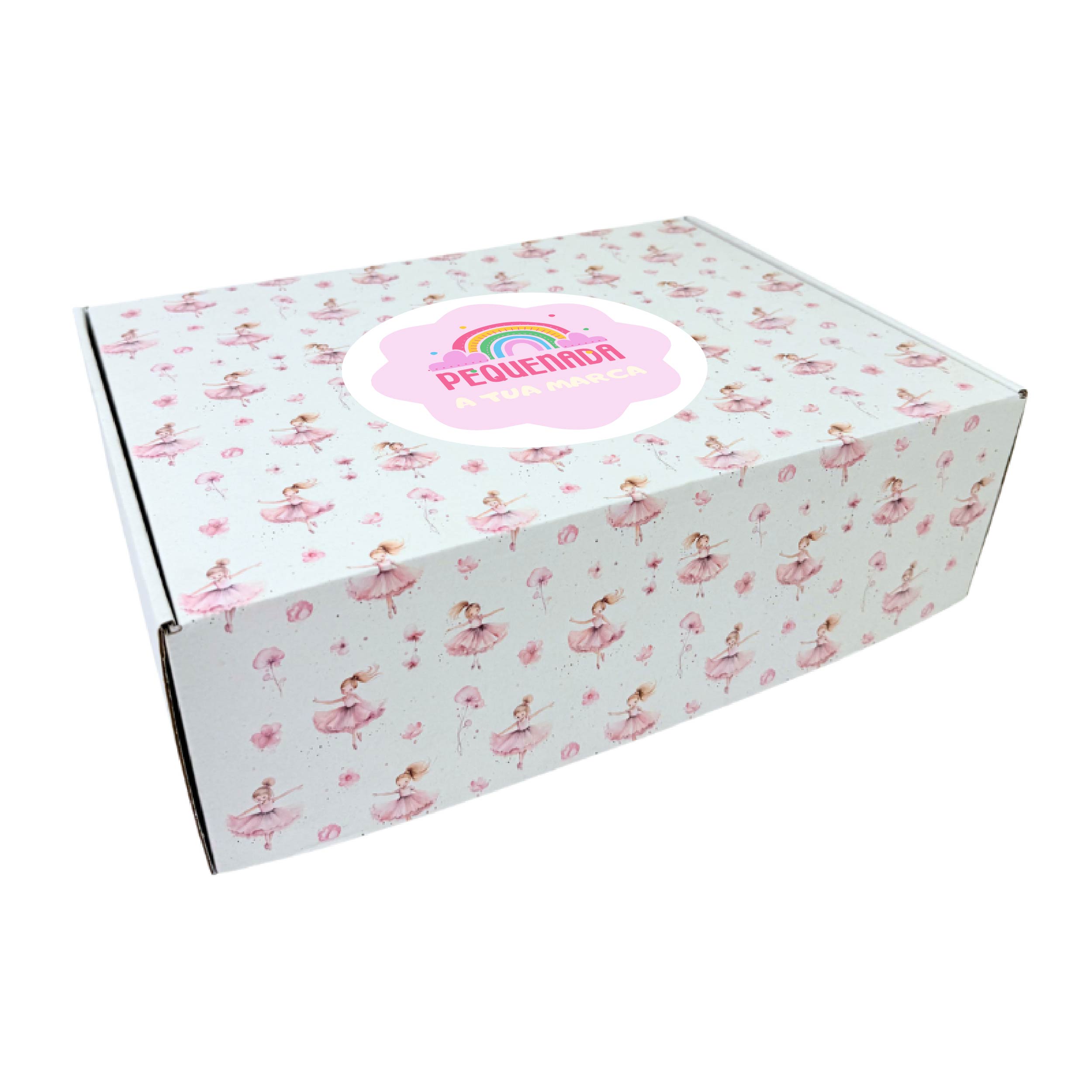 retangular-personaliza-bailarina.jpg Caixa Cartão Postal Branca 370mmx270mmx120mm Padrão Bailarina + Logo – Norpack - Image 1