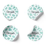 Etiquetas Adesivas Brancas Redondas 4,5cm Padrão Manchas Vaca Verde Água Pack 24 unidades – Norpack